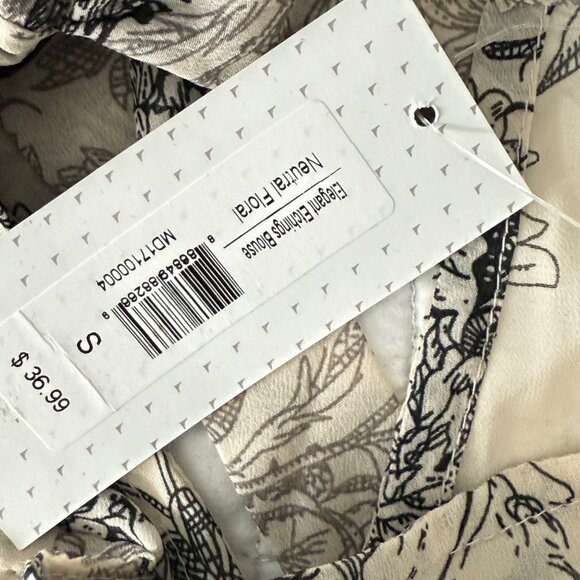 Mimi + Daphne Neutral Floral Print Long Sleeve Blouse With Tie Back Detail S - Picture 5 of 10